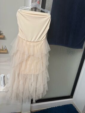 SHEIN Strapless Layered Tulle Midi Dress in Cream